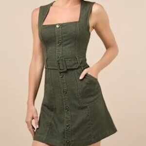 Modern Composure Olive Linen Belted Mini Dress With Pockets